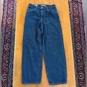 Modern Levi’s BAGGY DAD Indigo Pinstripe Women’s Jeans 25”IN with Pear Patch